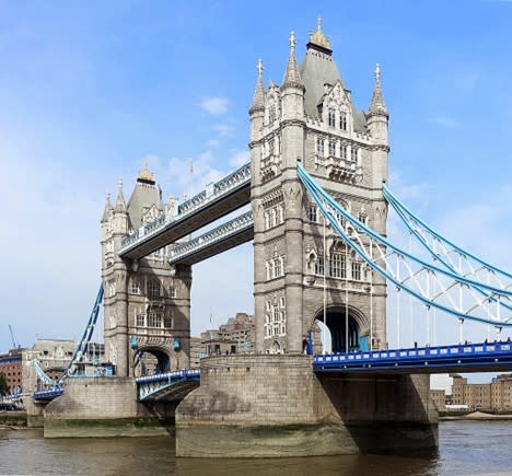 Why has this London bridge not fallen? Hefty starlings (fortified islands at the base of the towers) protect the towers from ship collisions, flotsam and erosion. And it&rsquo;s a drawbridge, pivoting the center span out of harm&rsquo;s way. Image: Tiia Monto.